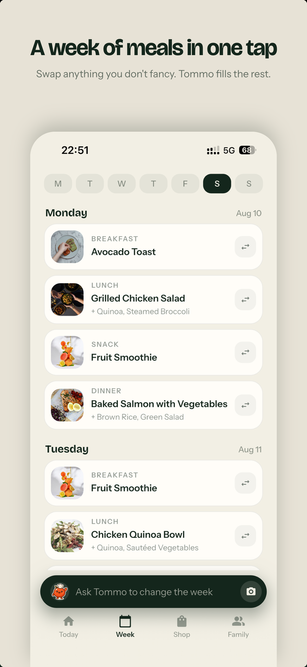 Fameal — a week of meals in one tap