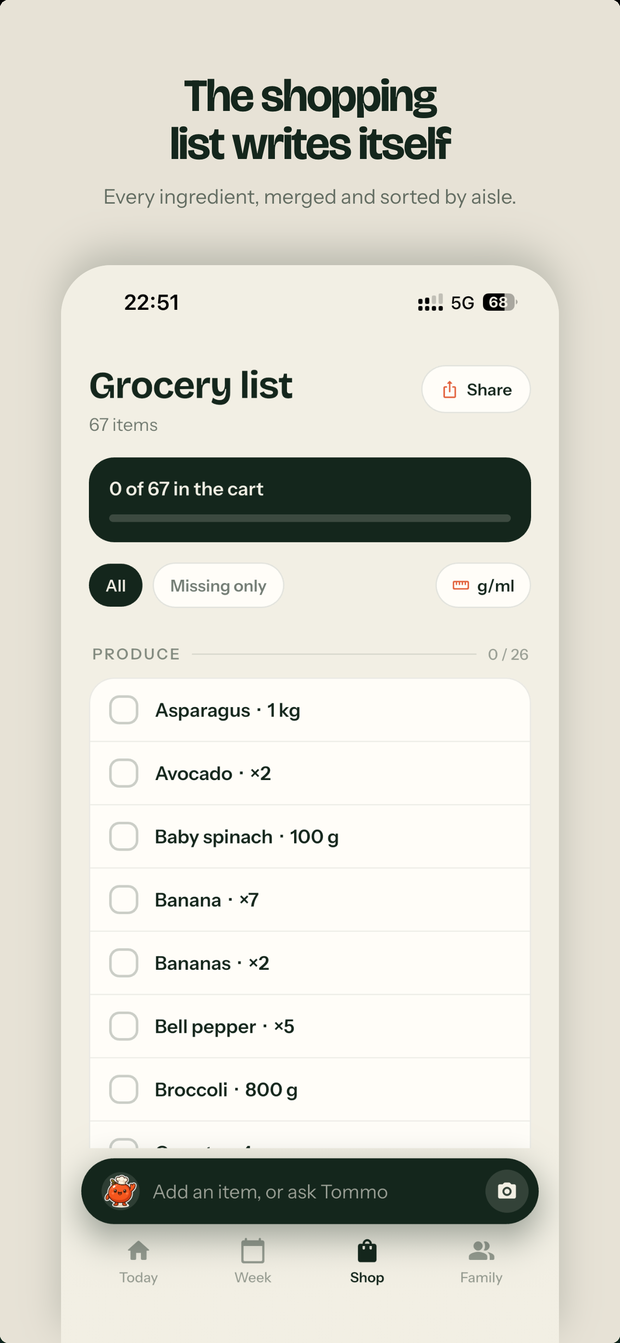 Fameal — the grocery list writes itself