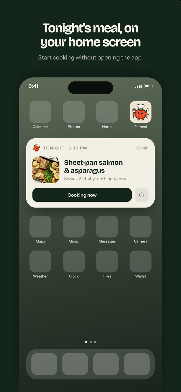 Fameal — dinner on your home screen